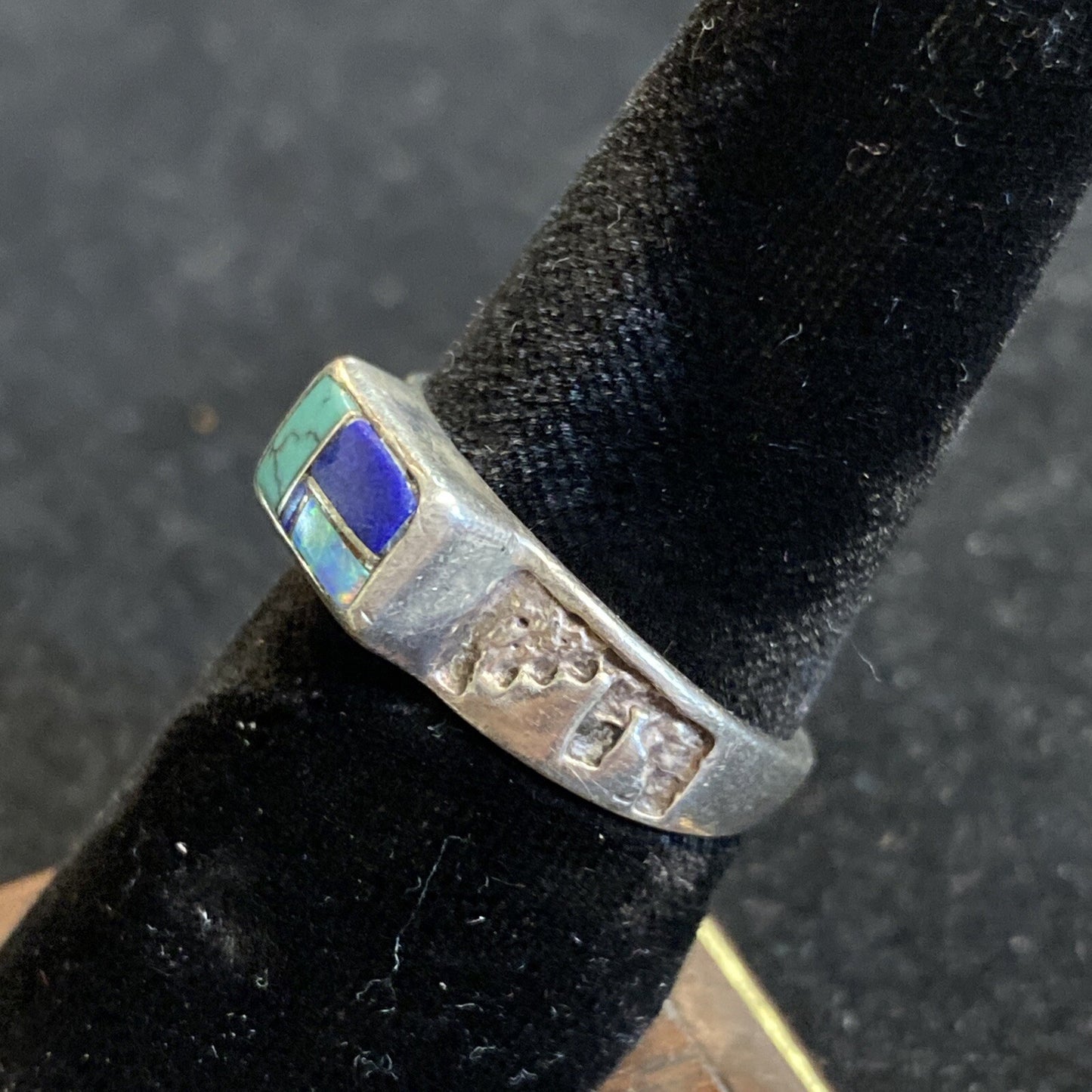 Sterling Silver Lapis, Turquoise, & Created Opal Ring SZ 7.75 4.1g JM19