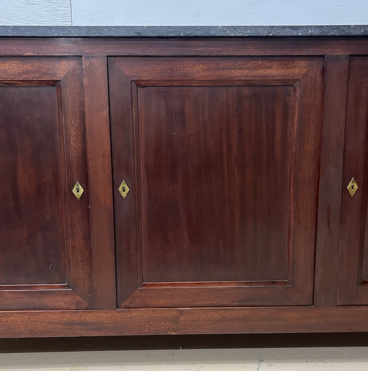 ANTIQUE FRENCH LOUIS XVI MARBLE TOP MAHOGANY SIDEBOARD ENFILADE CHEST 79" WIDE