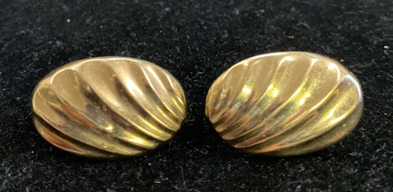 14K Yellow Gold Oval Shaped Pierced Earrings w/ Ridges 1.6g CB16