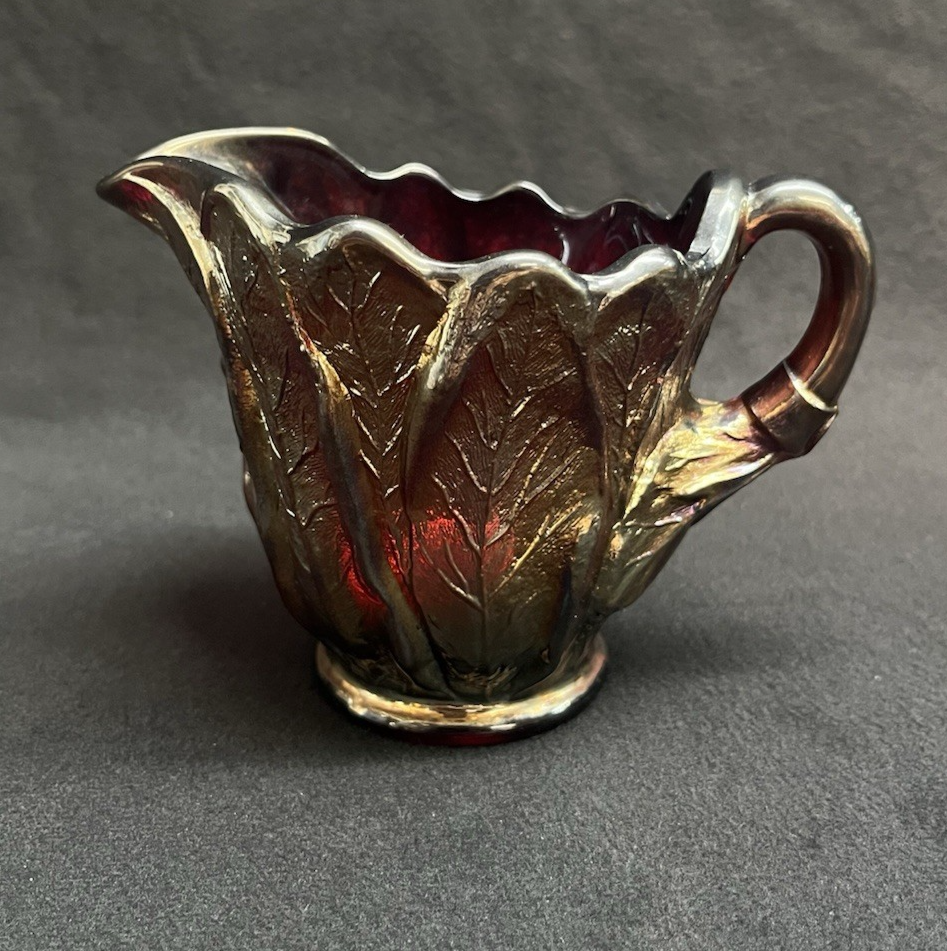 Vintage Imperial Glass Iridescent Everglade Sunset Ruby Red Creamer & Sugar