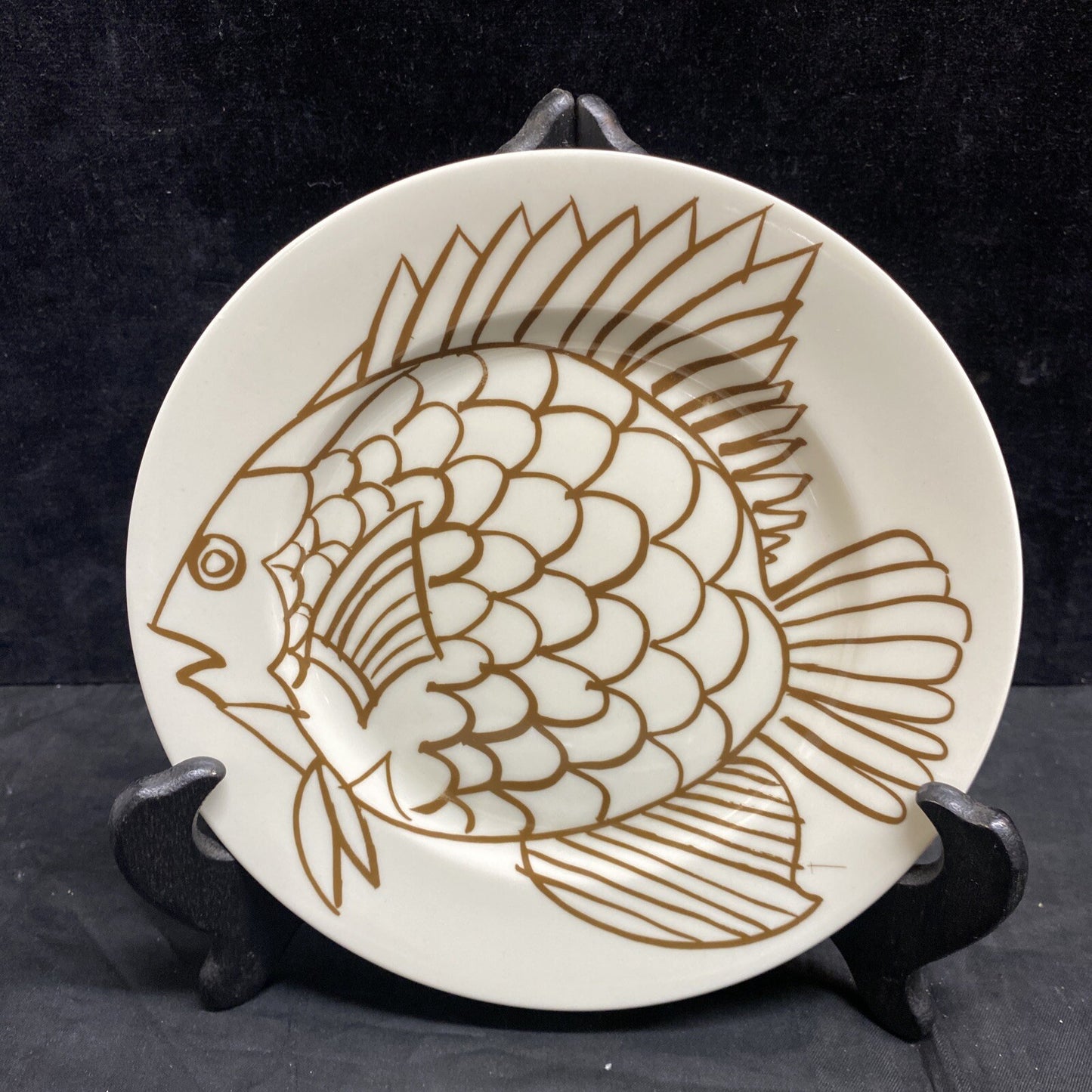 Fitz & Floyd 1976 Les Fish Brown 7 1/2" Salad Plate Set of 4 KM10