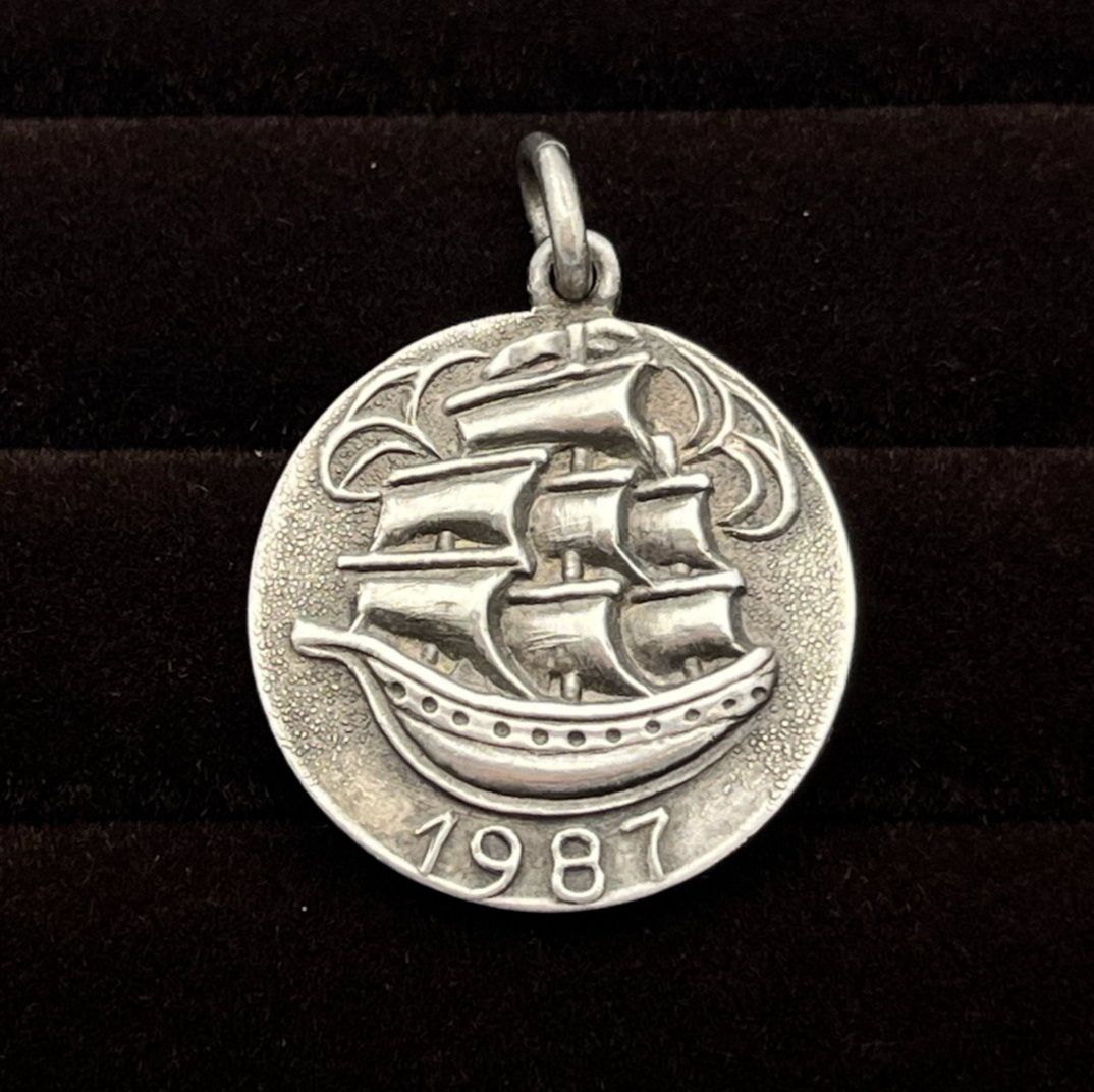 1987 Ilias Lalaounis Sterling Silver Sailing Ship Pendant w/ Original Box  6.2g
