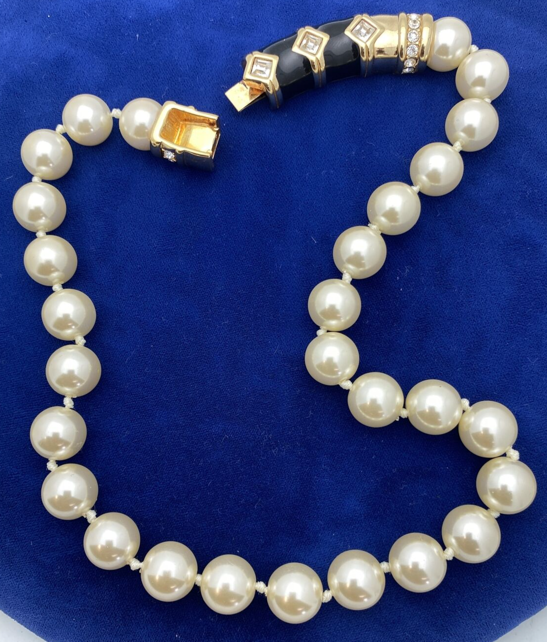 80’s SWAROVSKI Necklace Choker  Pearls Gold Black Enamel Crystals 17" Statement