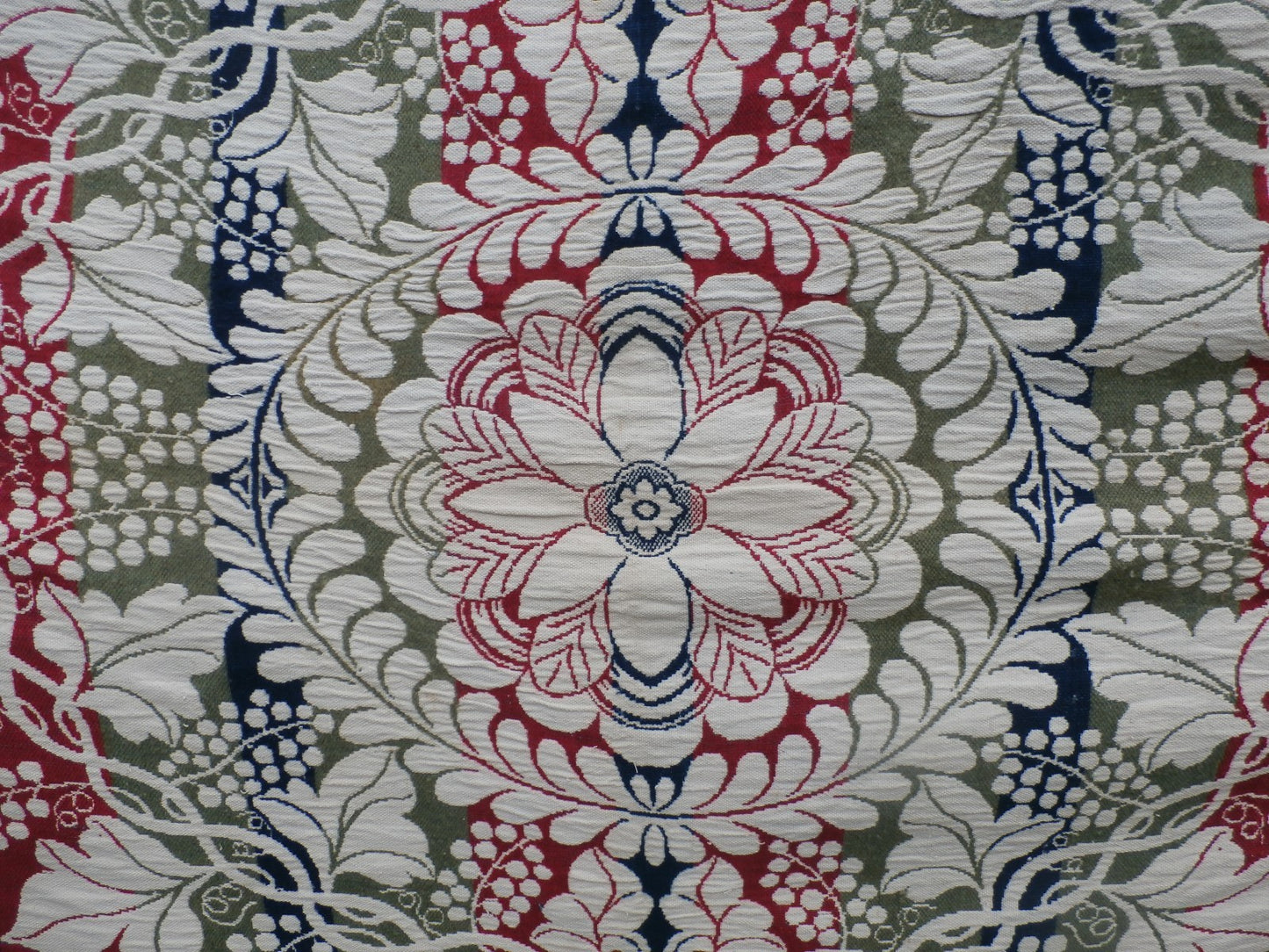 Antique Jacquard Wool Woven American 3 Color Coverlet mid1800's  Ohio? Signed NB