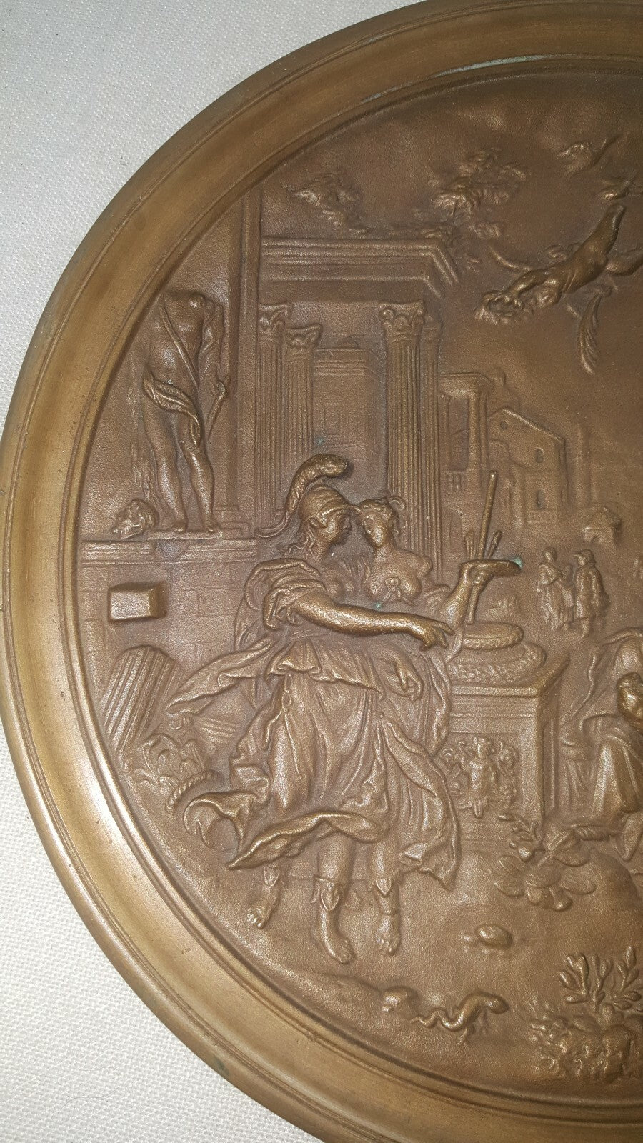 10" Solid Cast Bronze Plaque Plate Charger Roman Greek c 1800's 4.5 lbs