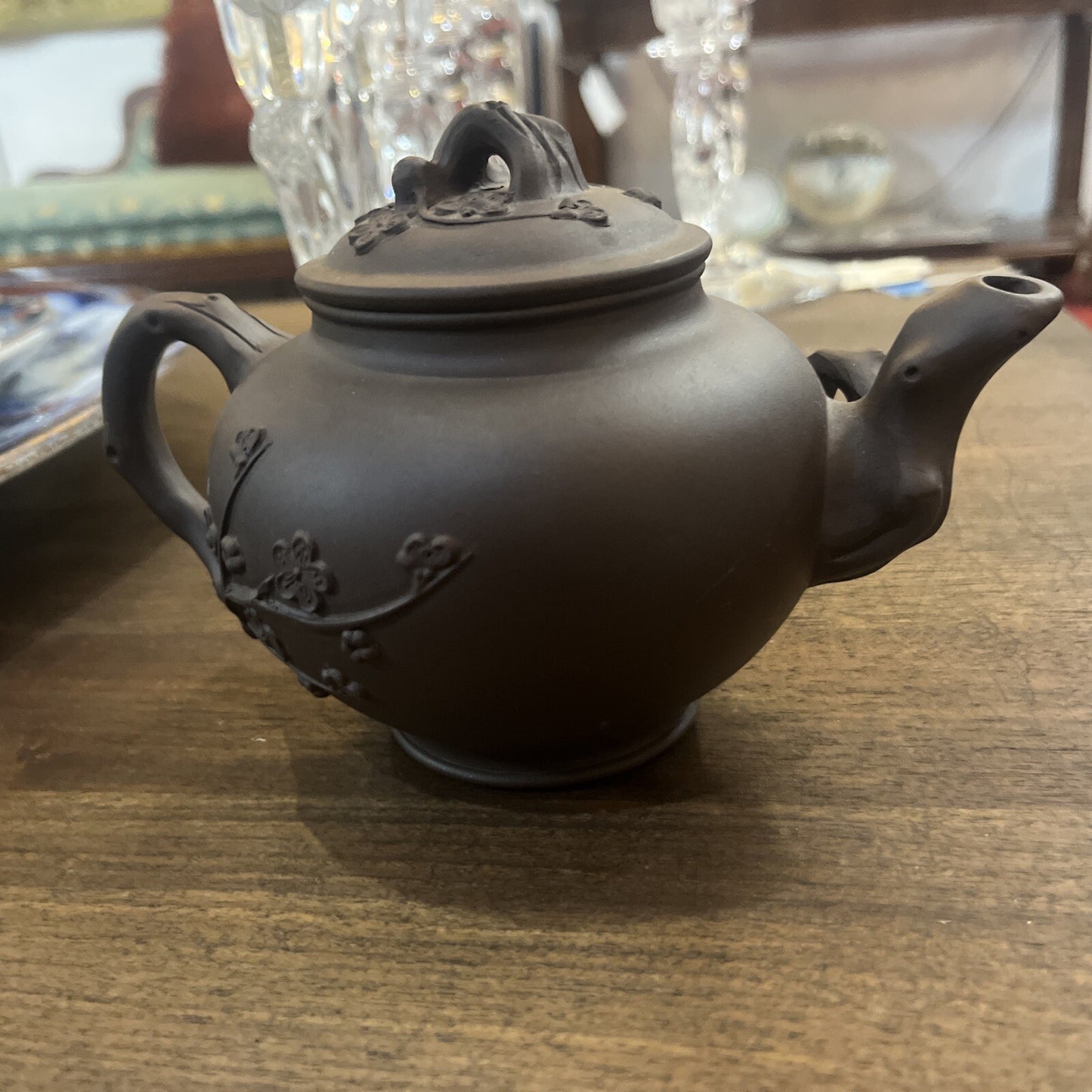 Signed Chinese Yixing Zisha Clay Handmade Longevity Cherry Tree Motif Teapot