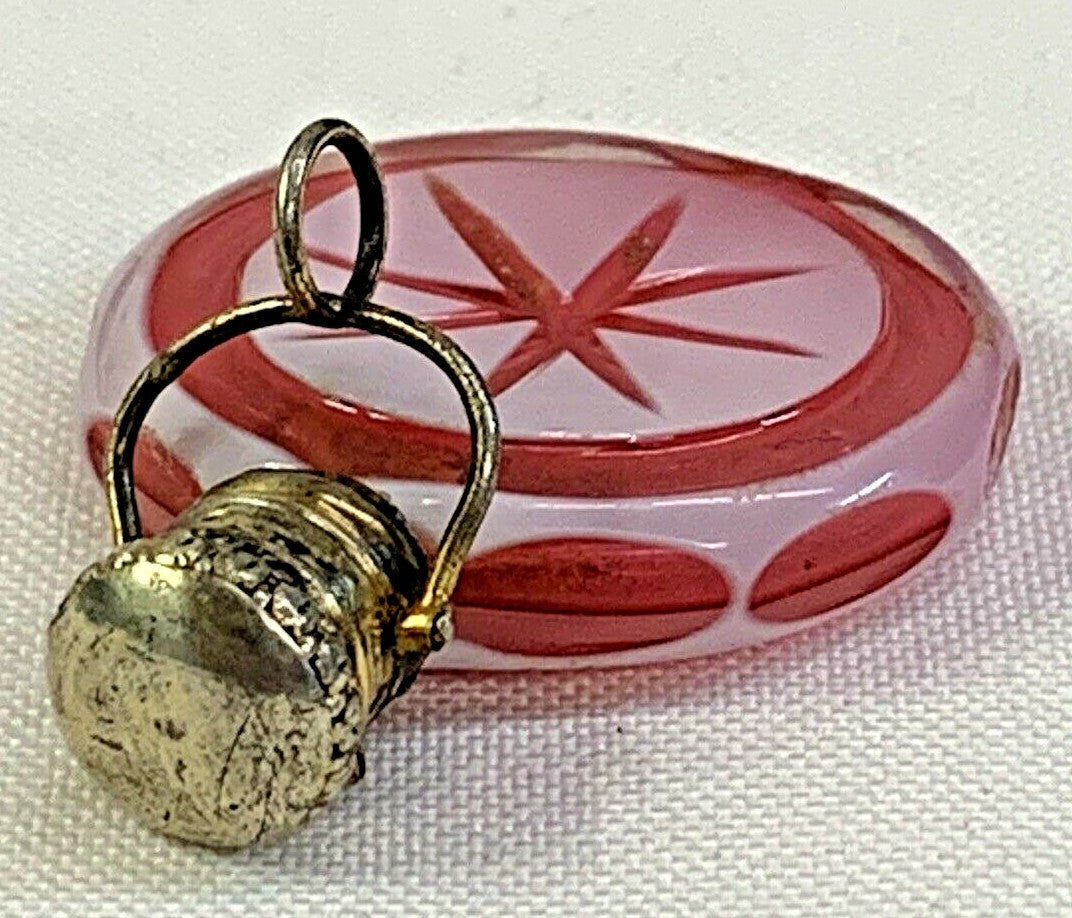 Antique 1880 Miniature French Cranberry Chatelaine Perfume Scent Bottle Sterling