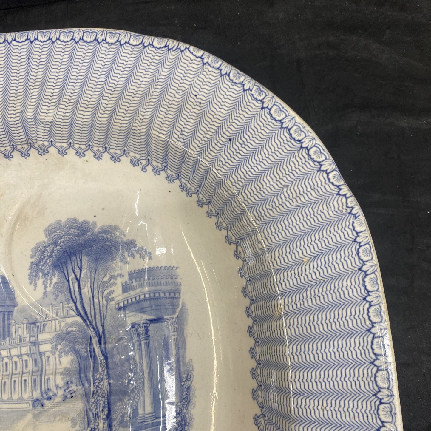 19.5" Blue White English Meat Platter W. K. Harvey 1845 Lindisfarne Castle KM11