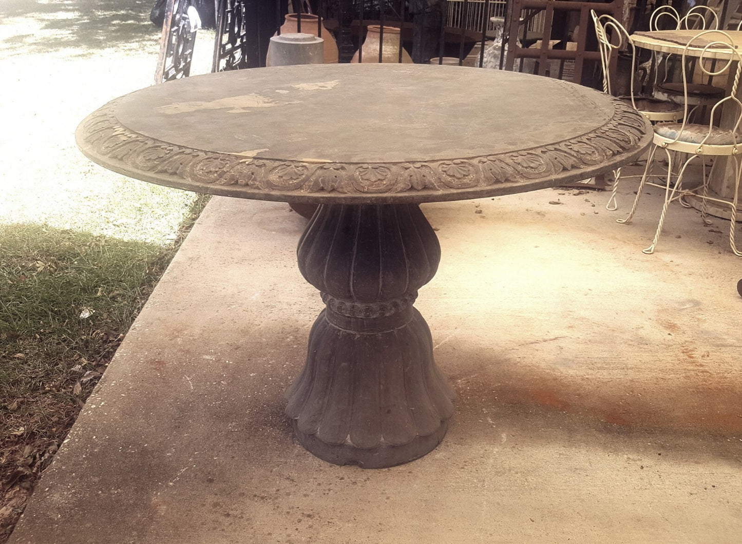 Gray Marble Round 47" Diameter Pedestal Table Patio Entryway Foyer Center Table