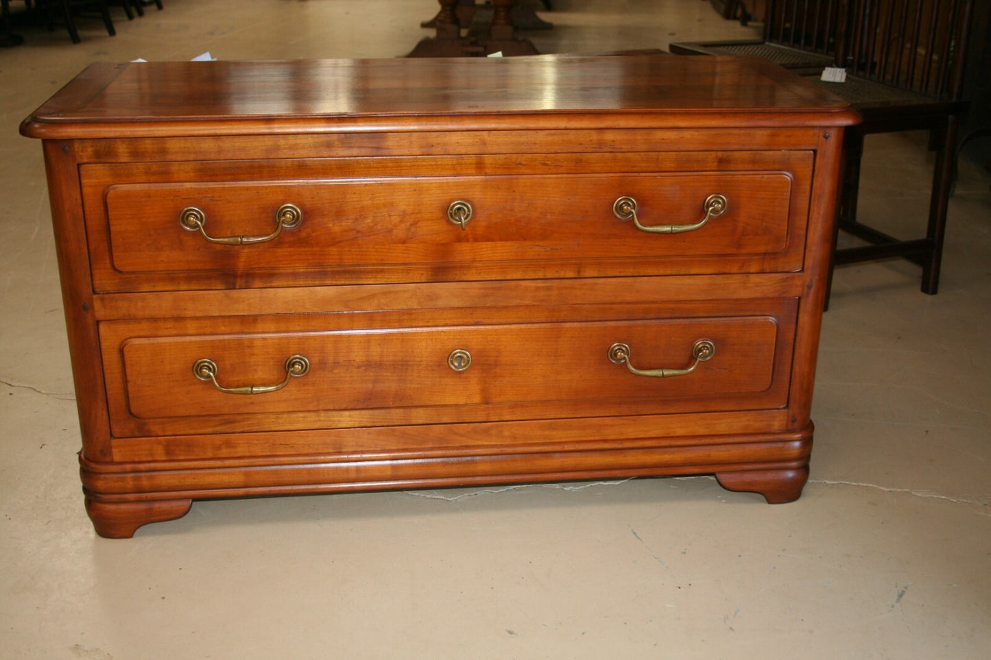 Antique French Provincial Louis Philippe Cherry Low Commode Chest of Drawers