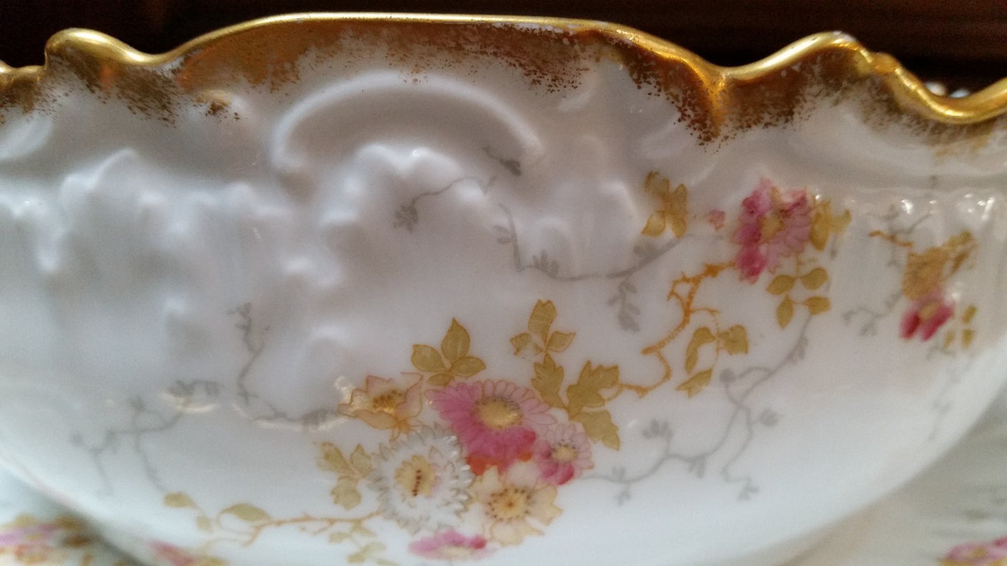 Antique Limoges Elite Serving Salad Pudding Bowl w Under plate 11.5" Rd Platter