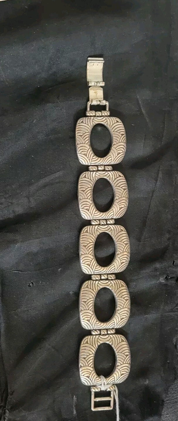 Brighton Vintage Link Silver Bracelet 7.25" signed Fold over clasp