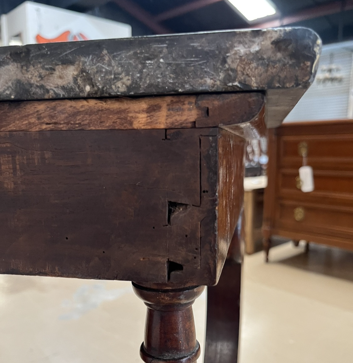 ANTIQUE FRENCH EMPIRE STYLE MARBLE-TOP MAHOGANY CONSOLE END SIDE TABLE