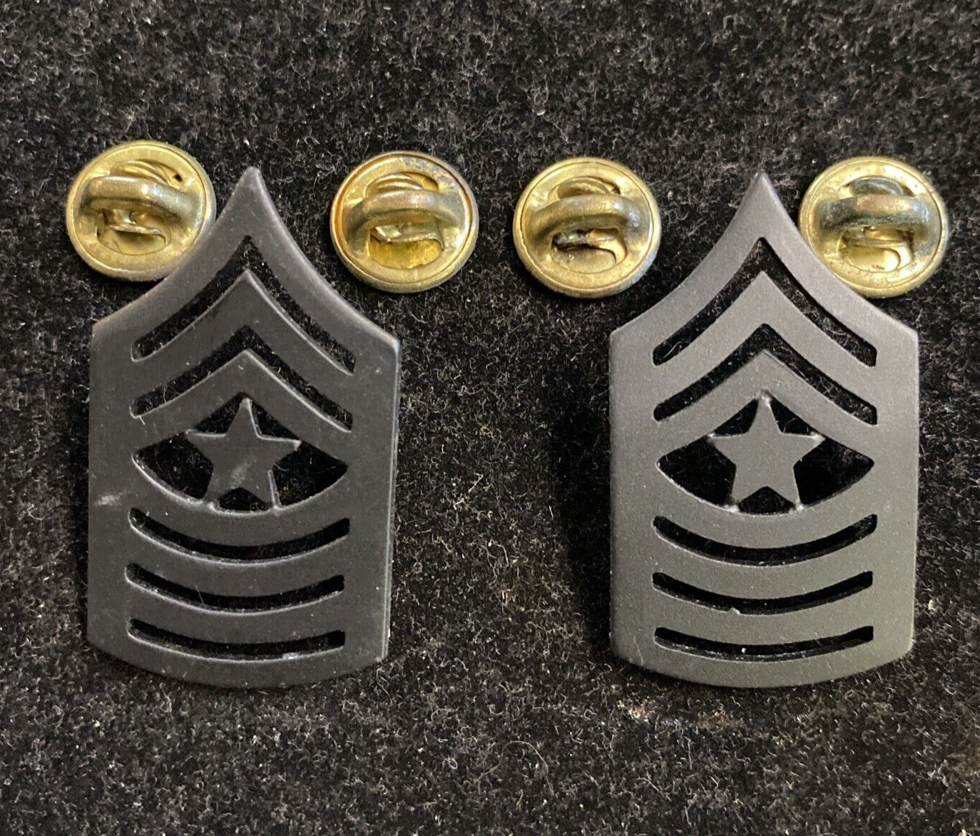 US Sergeant Major E9 Army Insignia Chevron Black Metal Pin  Rank Set Of 2