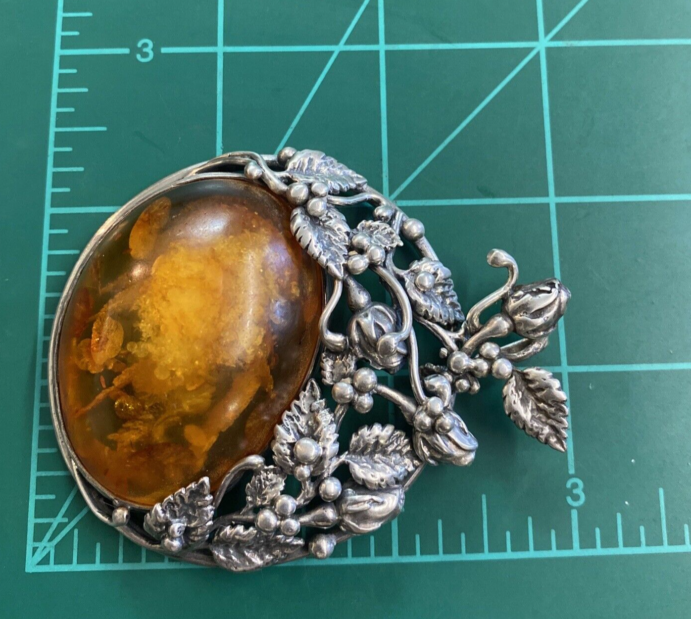 Prehistoric Authentic Baltic Amber & Sterling Silver 3" Pendant Handcrafted 61g