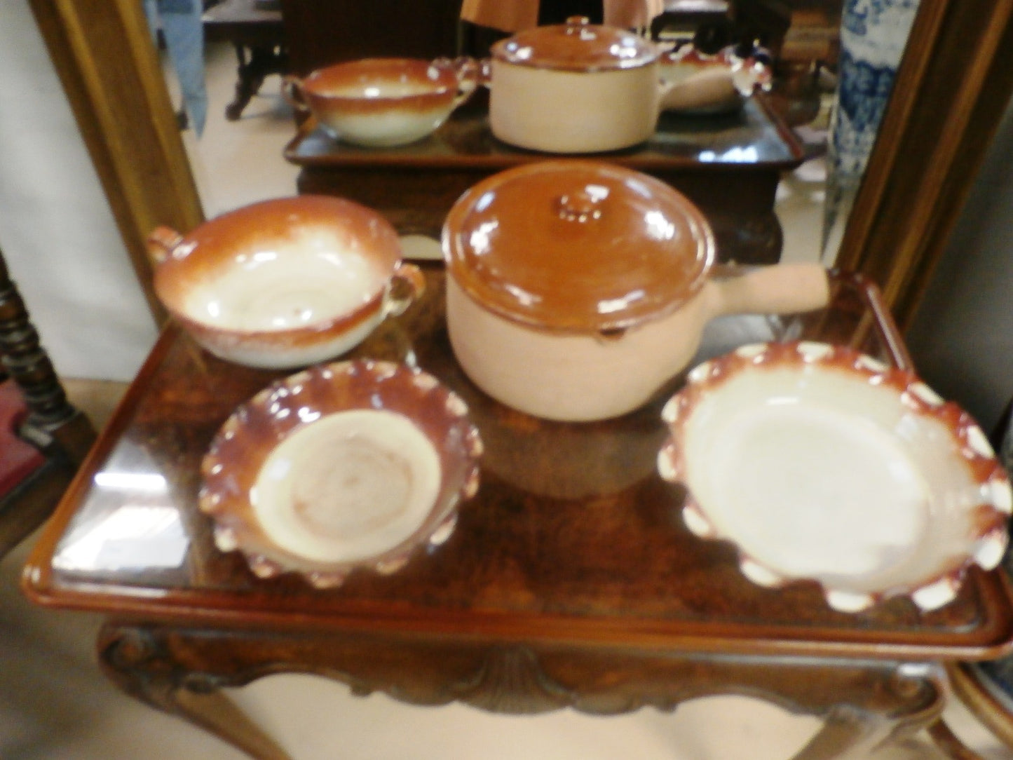 French Vallauris  terracotta 2 handled 12"  bowl handmade perfect centerpiece