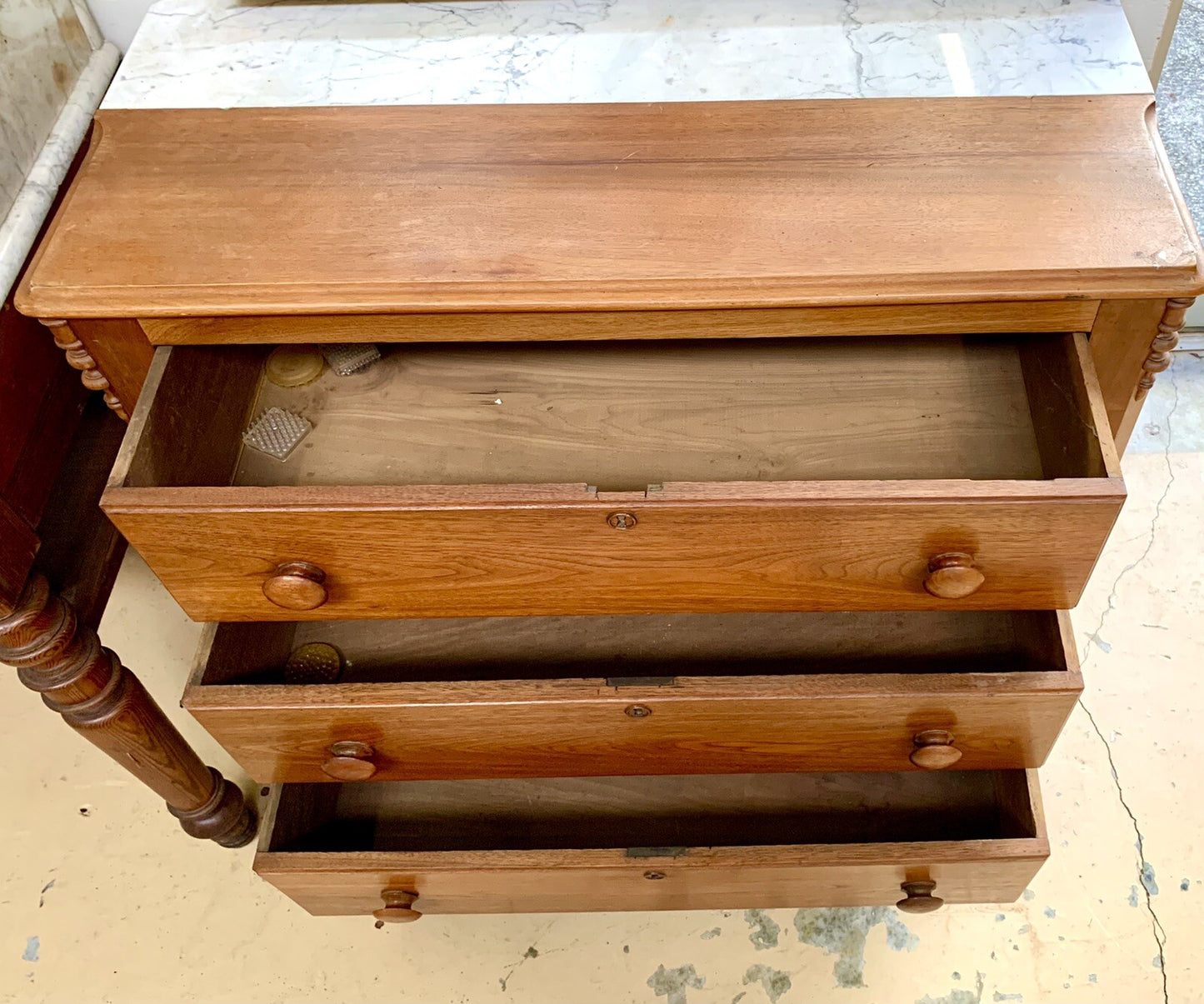 Antique American Victorian Walnut Chest of 3 Drawers marble back cabinet