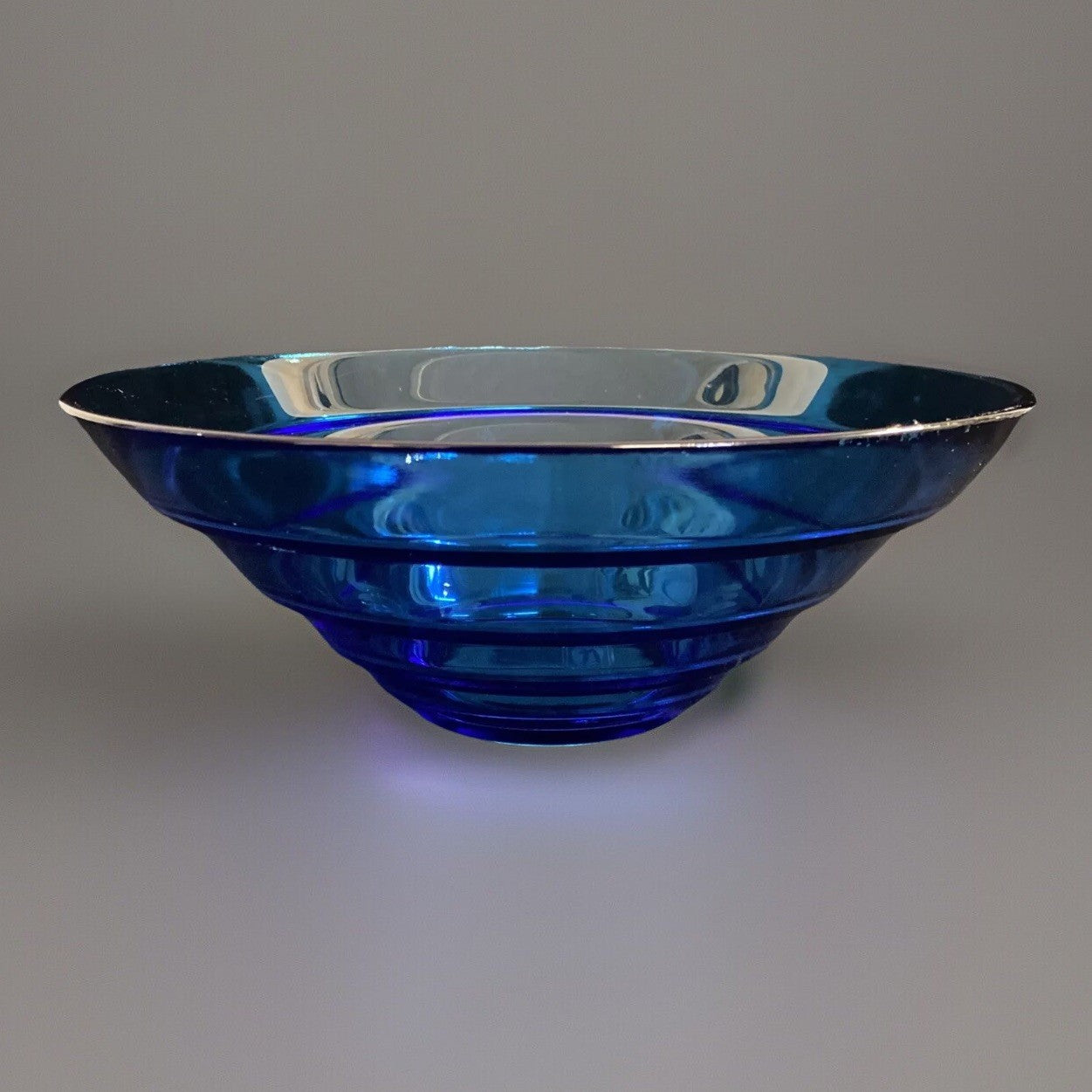 Vetreria Etrusca Italy Tiered Glass Cobalt Blue 12" Serving Bowl orig sticker