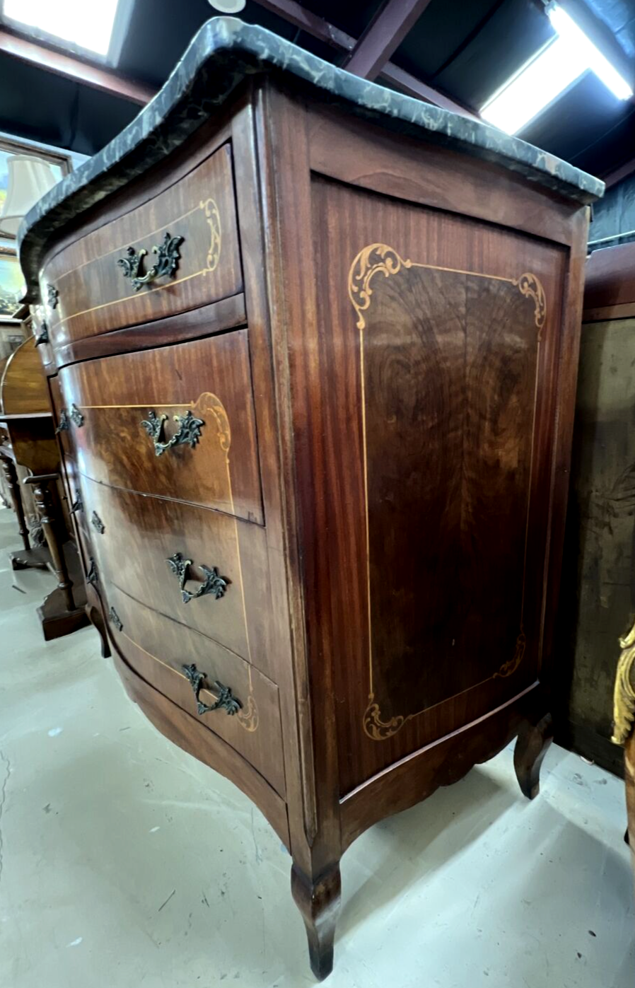 Antique Italian Inlaid Commode Chest of drawers Marble Top