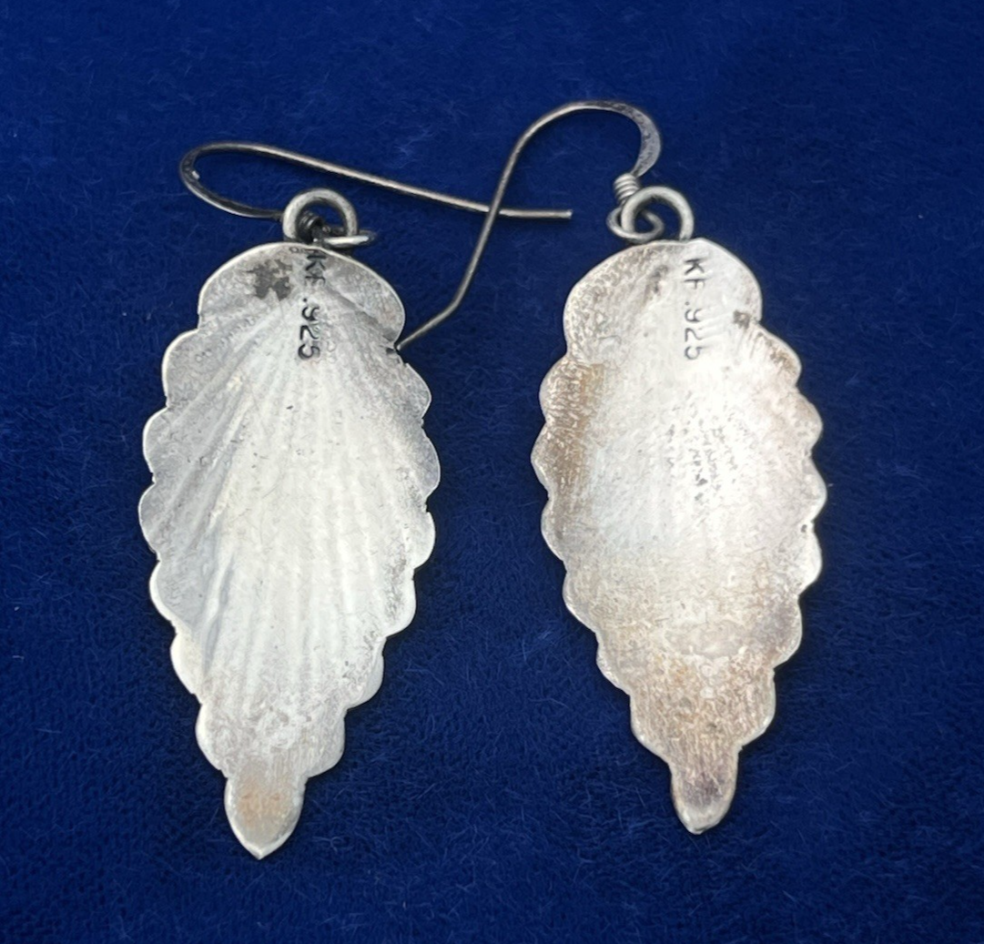 Vintage Navajo Sterling Silver Mother of Pearl Dangle Earrings Signed KF 4.4g