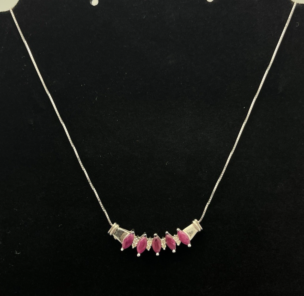 14k White Gold 0.21ct Diamond and 2.53ct Red Ruby Collar Necklace 50% off retail