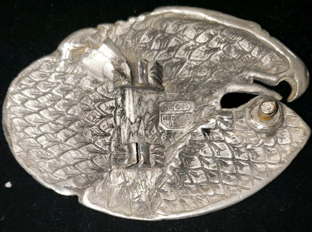 Eagle Belt Buckle EJC 1995 Vintage Pewter Made in USA America Size 3.5" x 2.5"