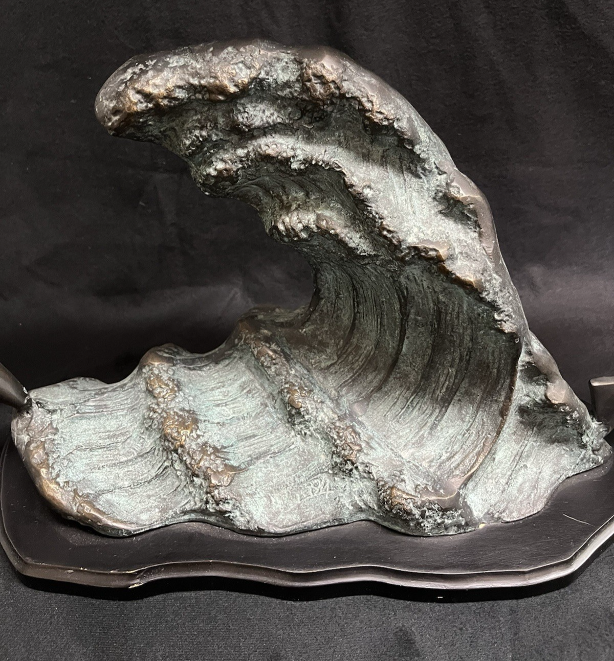 PB6 Bronze School of Dolphins Ocean Scene Statue w/ Wood Base 19"x 23"