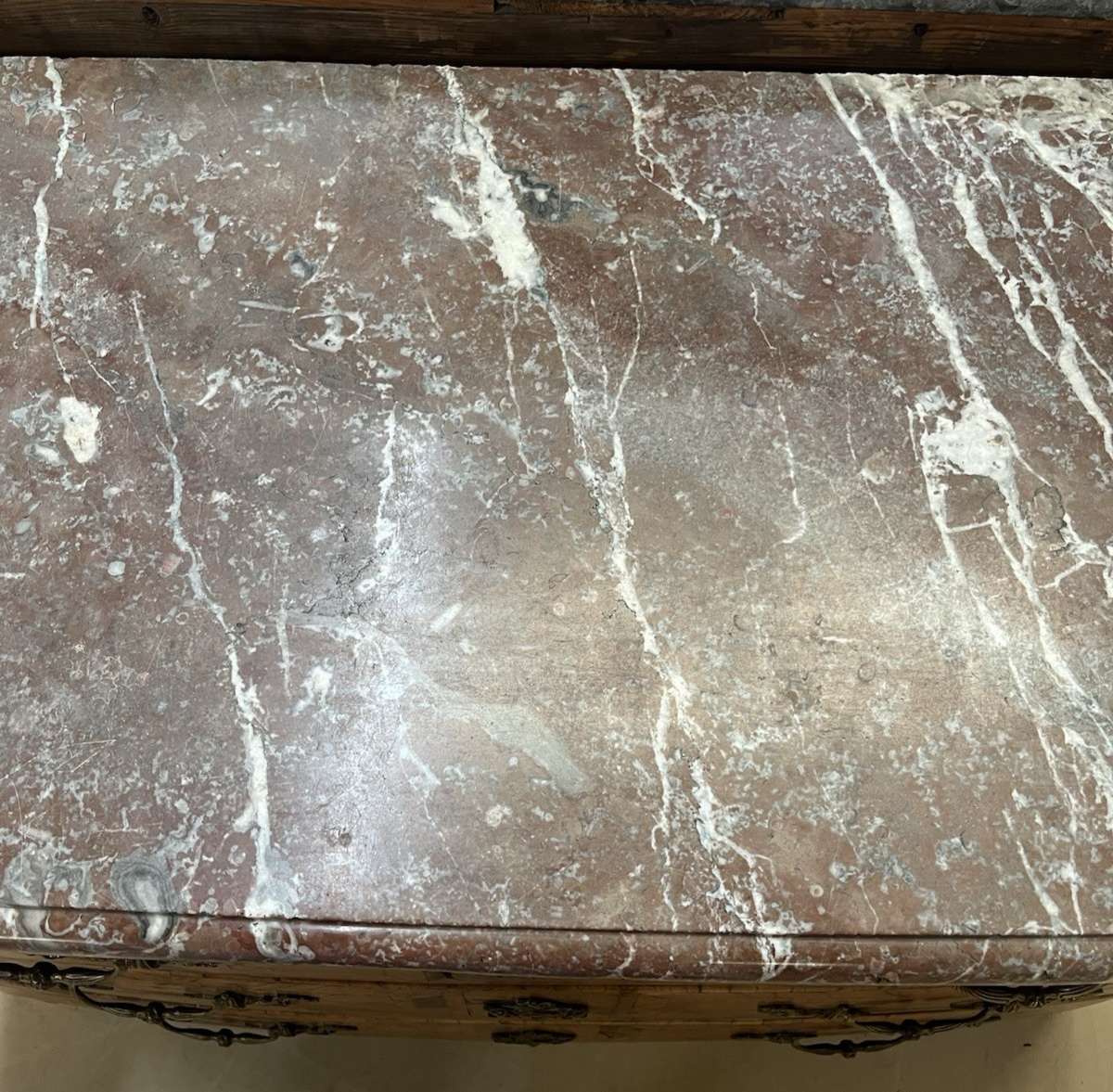 ANTIQUE FRENCH LOUIS XIV MARBLE-TOP BURLED WOOD COMMODE CHEST OF DRAWERS 19th C