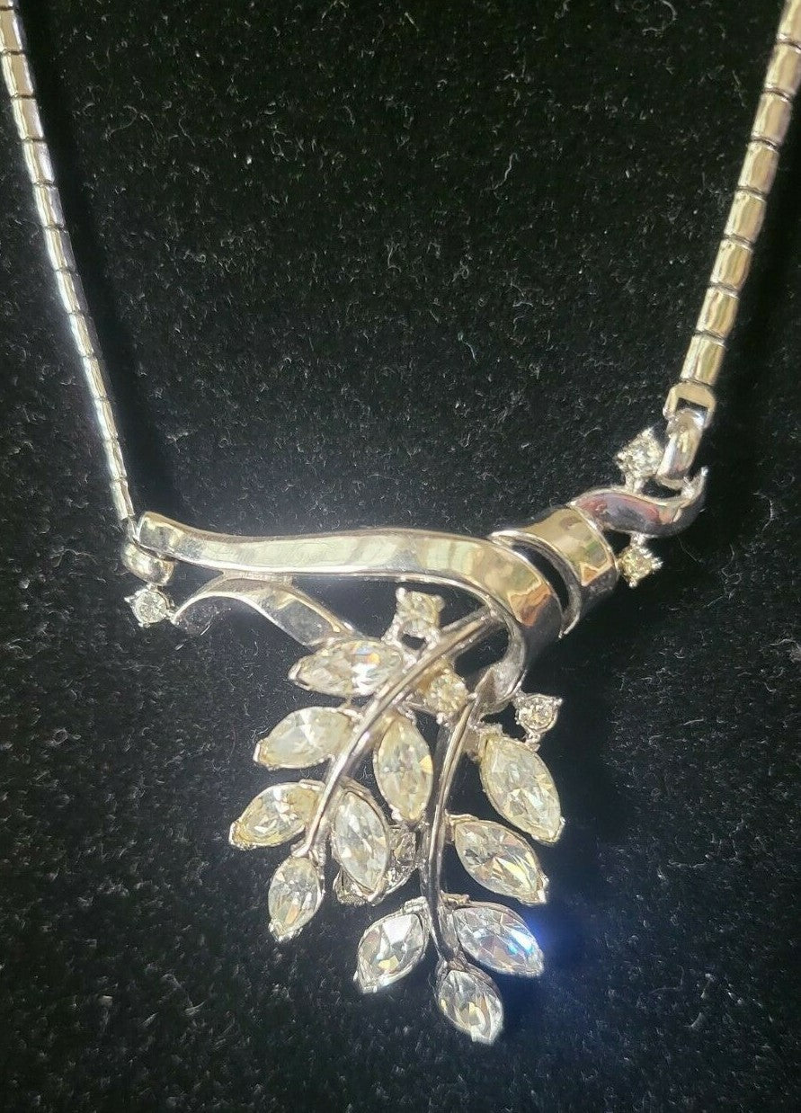 1951 TRIFARI "Spring Fantasy" Necklace 15" Choker Silver w Clear Rhinestones