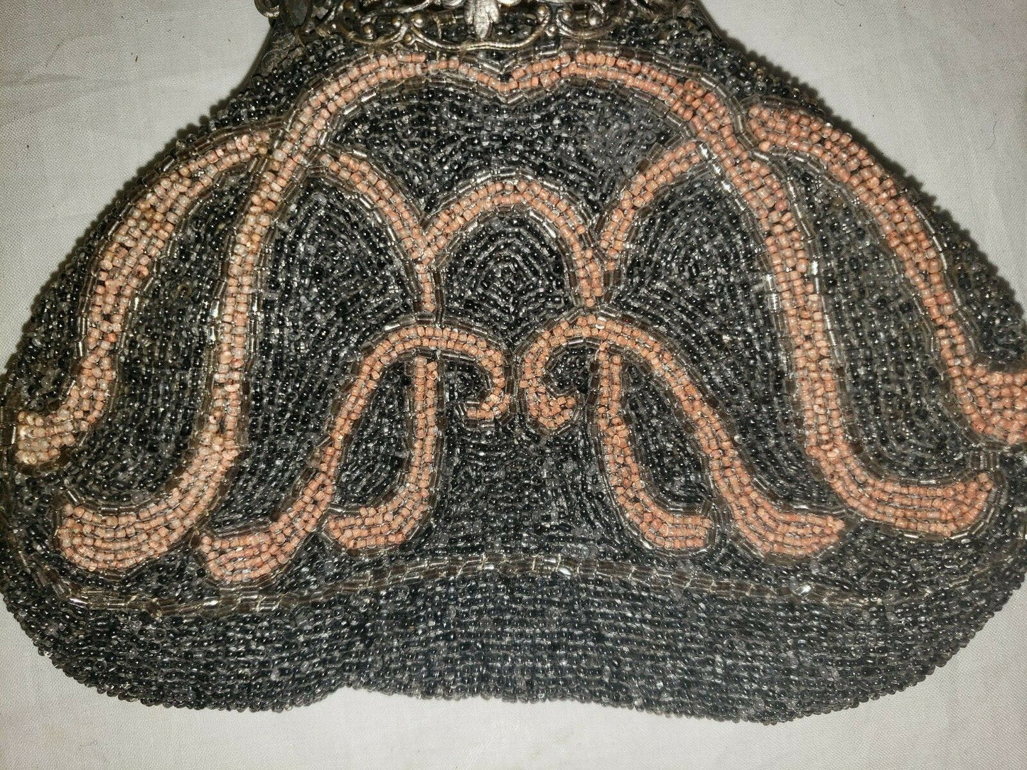 Antique Pink and Grey Beaded Purse Hand Made In France