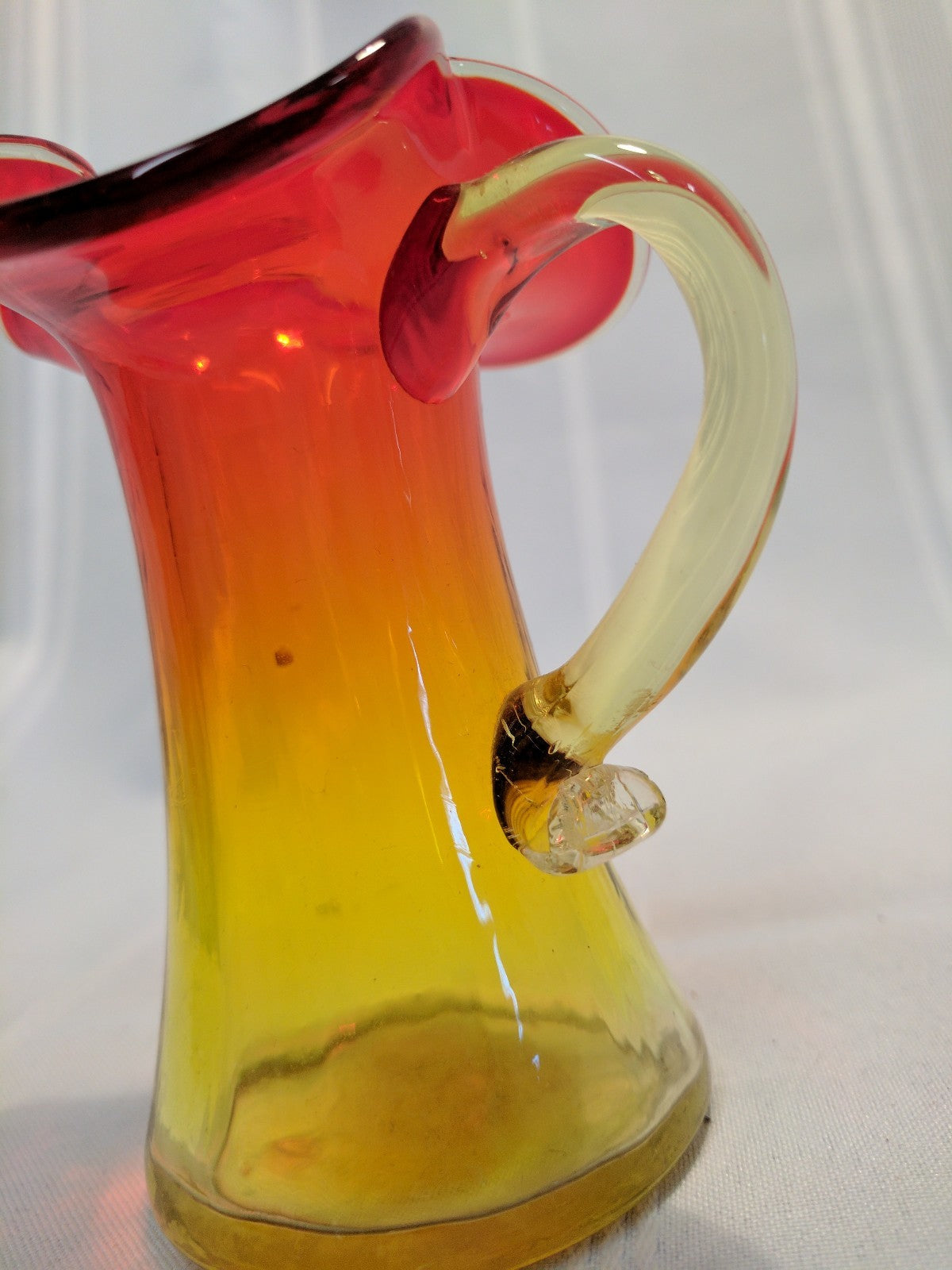 Retro Mid Century Modern Rainbow Art Glass Amberina Pitcher 4.25'' Midcentury