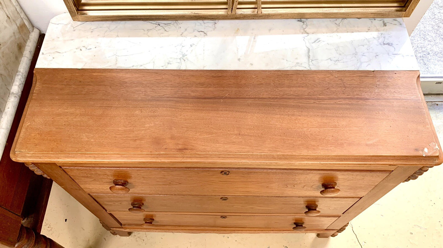 Antique American Victorian Walnut Chest of 3 Drawers marble back cabinet