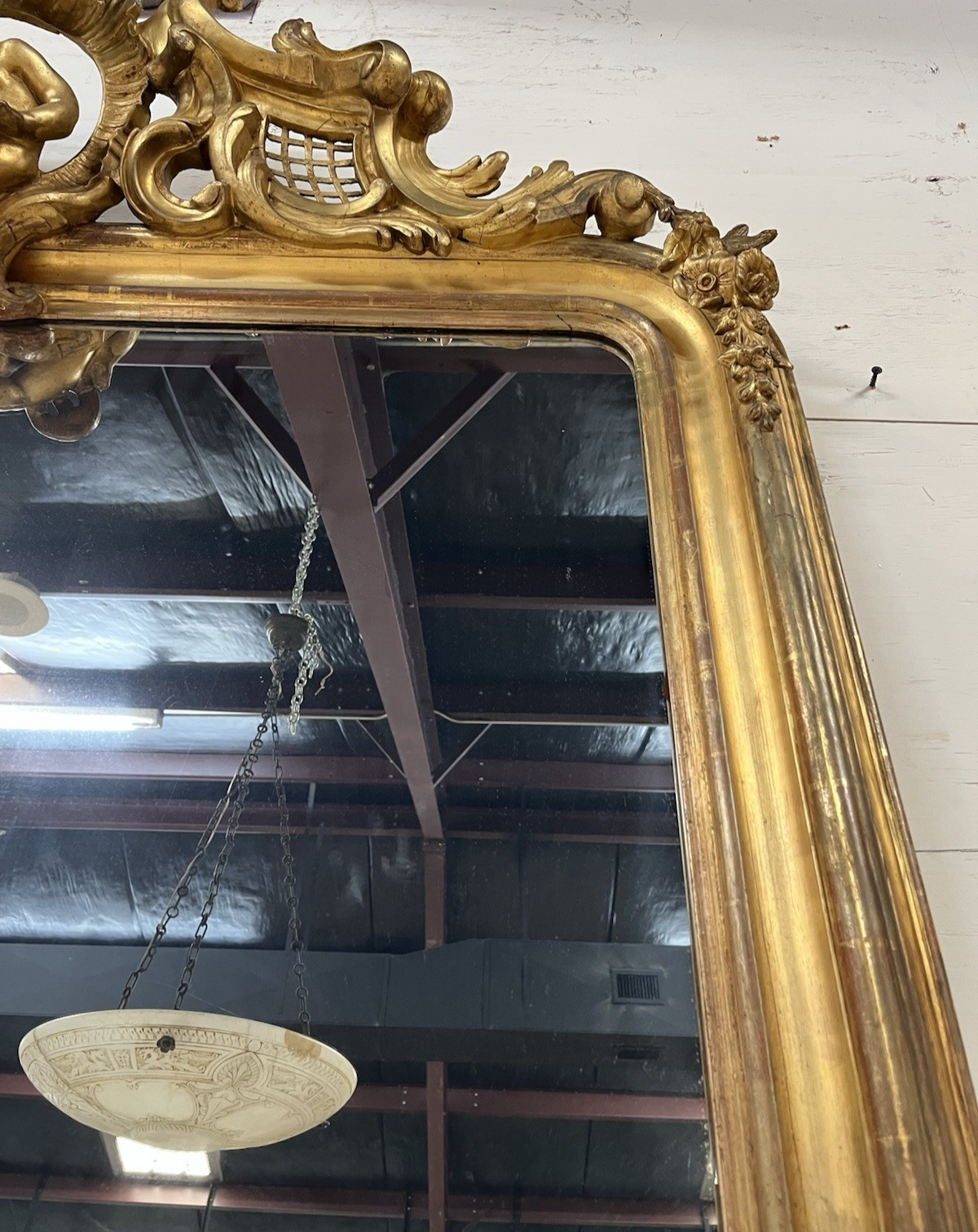 Antique Large Gilt Gold Over Mantle French Louis XVI Mirror 70" x 56"