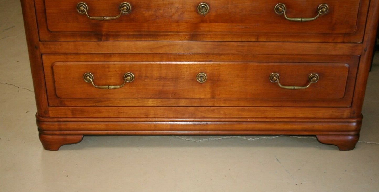 Antique French Provincial Louis Philippe Cherry Low Commode Chest of Drawers