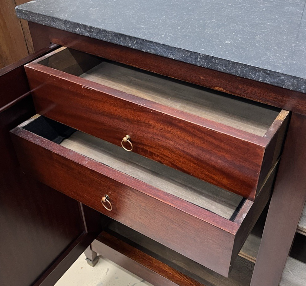 ANTIQUE FRENCH LOUIS XVI MARBLE TOP MAHOGANY SIDEBOARD ENFILADE CHEST 79" WIDE