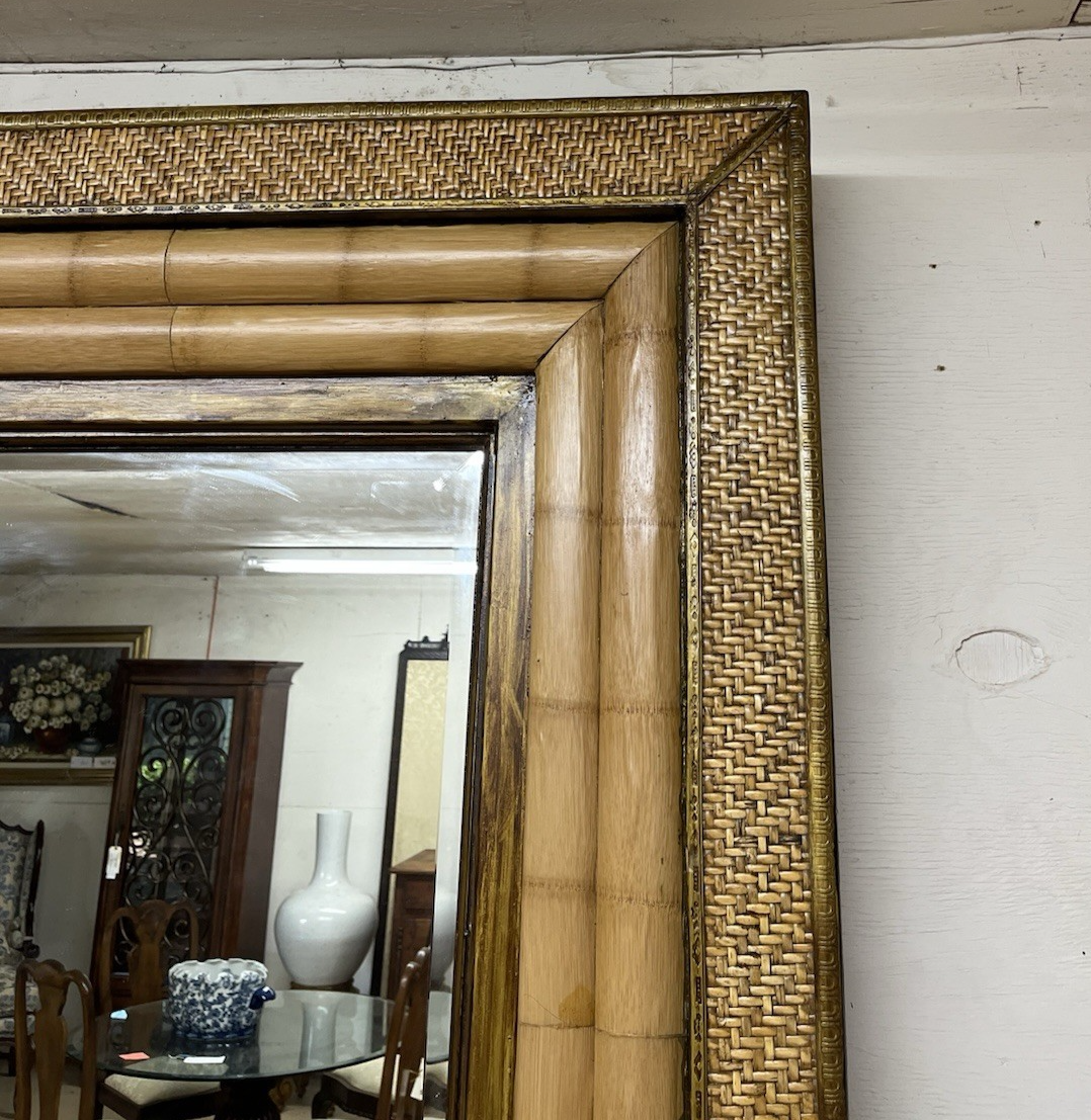 PAIR OF CARIBBEAN STYLE BAMBOO & WOVEN RATTAN FRAMED MIRRORS, 51" X 39.5"