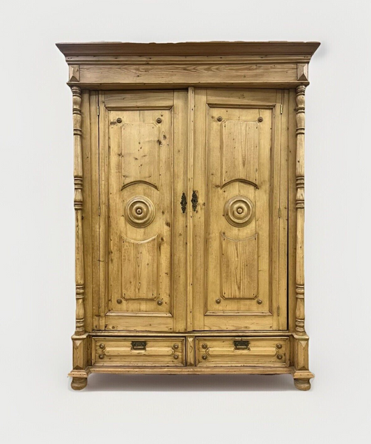 BLEACHED PINE CARVED PINE ARMOIRE CONVERTED BAR WINE LIQUOR CABINET 78" HIGH