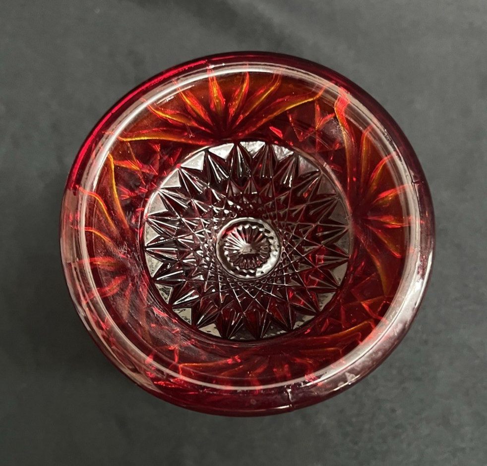 Imperial Glass OH Cosmos Ruby Carnival Cupped Flower Vase 6 3/4"