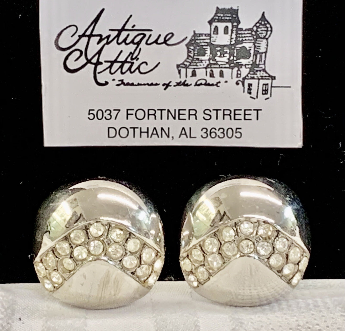 P&M Paris Vintage Silver & Rhinestone Clip  Earrings