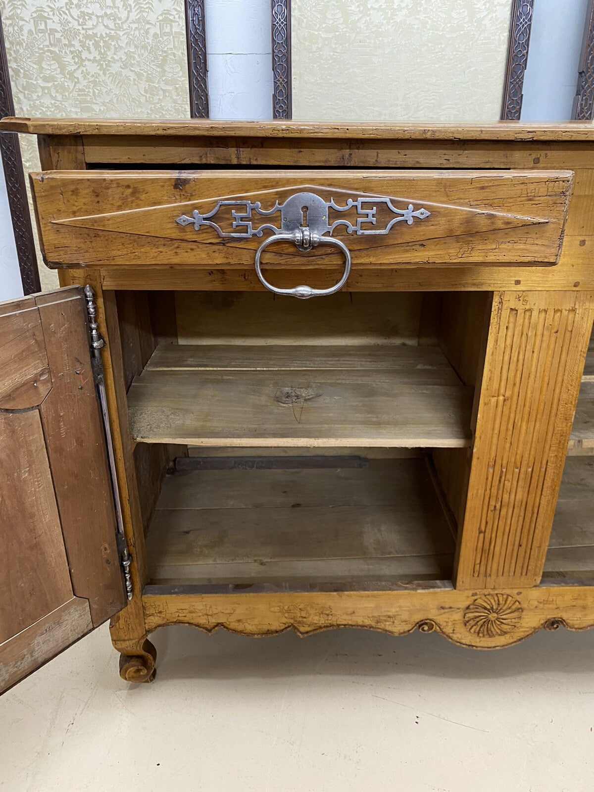 Antique 19th Century French Louis XV Cherry Buffet Chest Sideboard