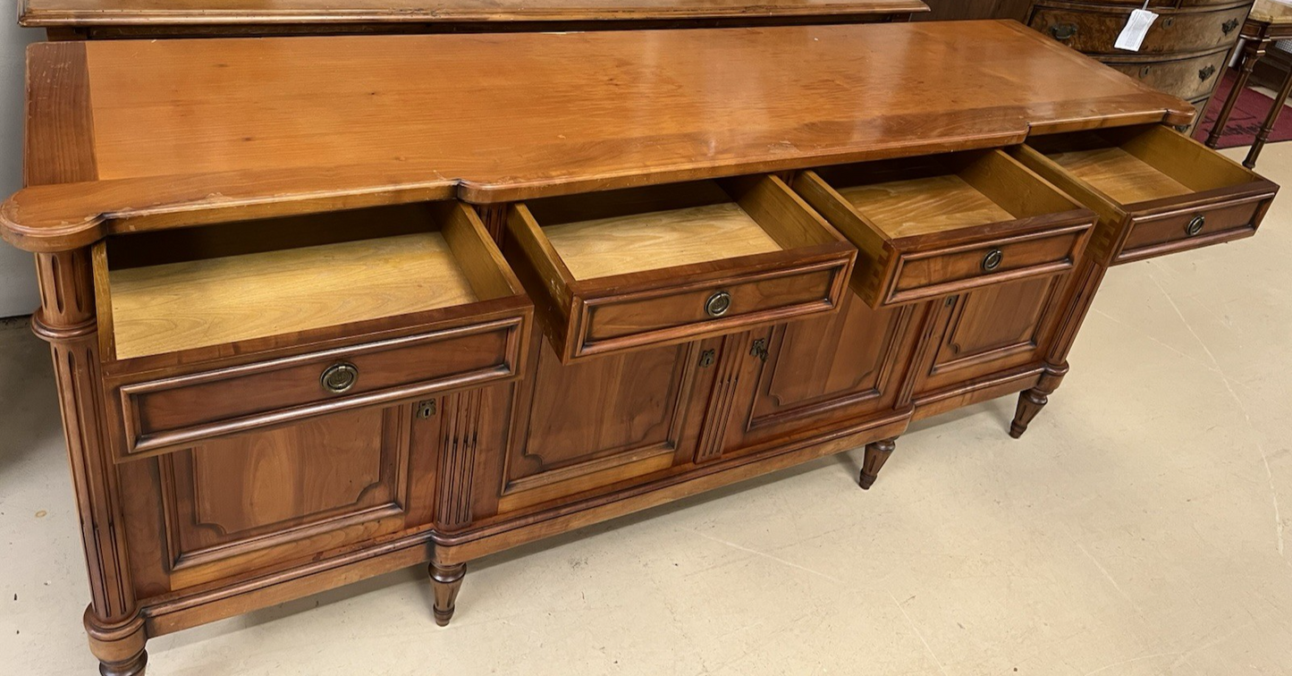 LOUIS XVI STYLE FRUITWOOD BREAKFRONT SIDEBOARD 86.5"