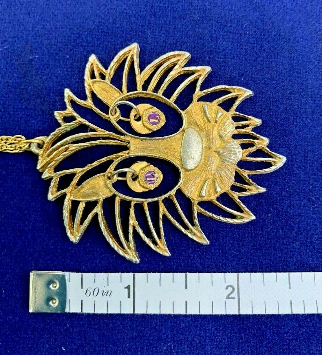 Vintage LION'S CLUB Lion Head LARGE Figural PENDANT Necklace signed HH