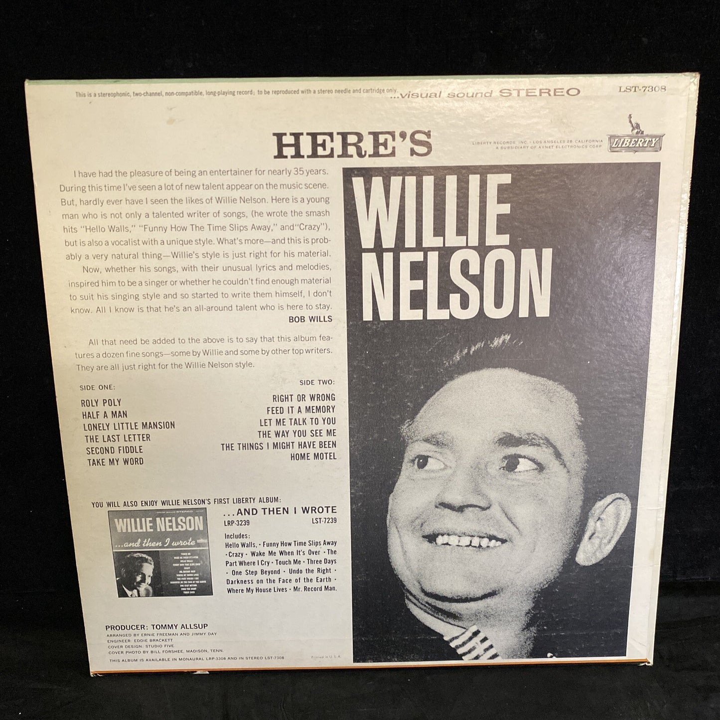 First Pressing Willie Nelson "Here's Willie Nelson" 1963 Stereo Liberty LST-7308