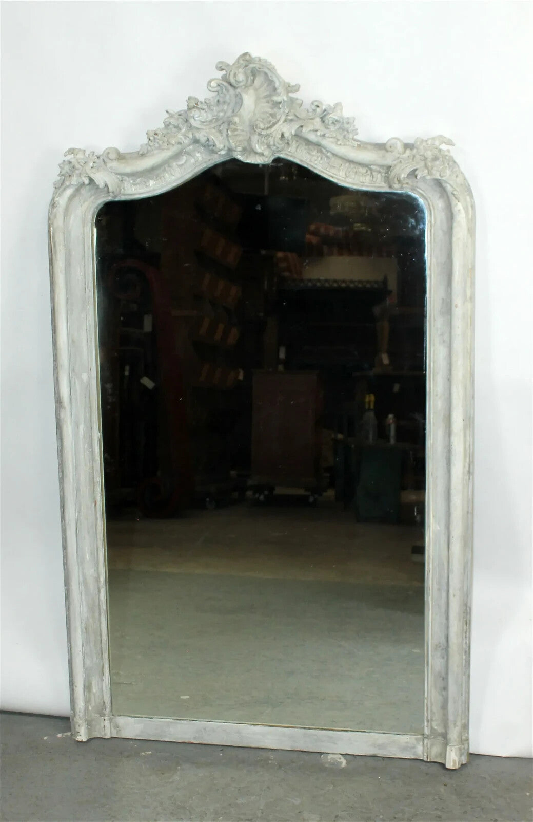 Painted Antique French Louis XV Rococo Style Floor Entryway Mirror 58" x 35"
