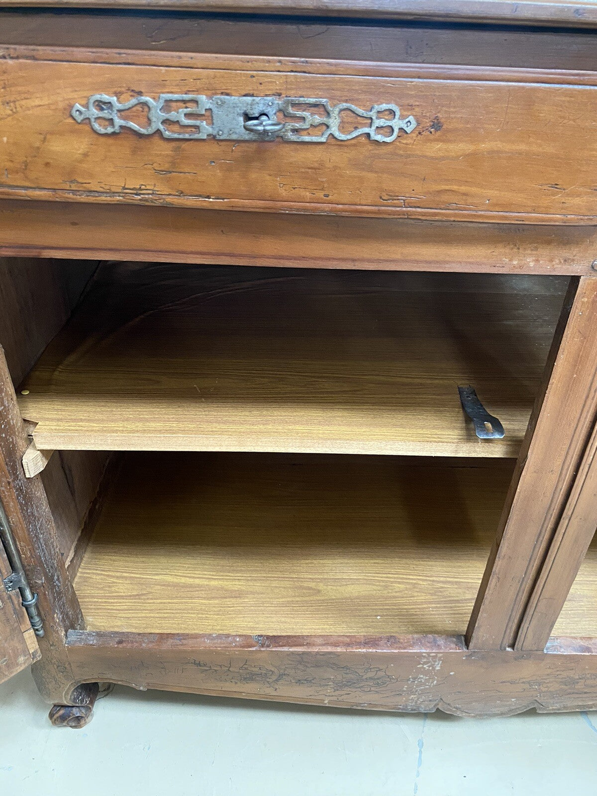 Antique French Farmhouse Louis XV Carved Cherry Chest Sideboard Commode 19C A6