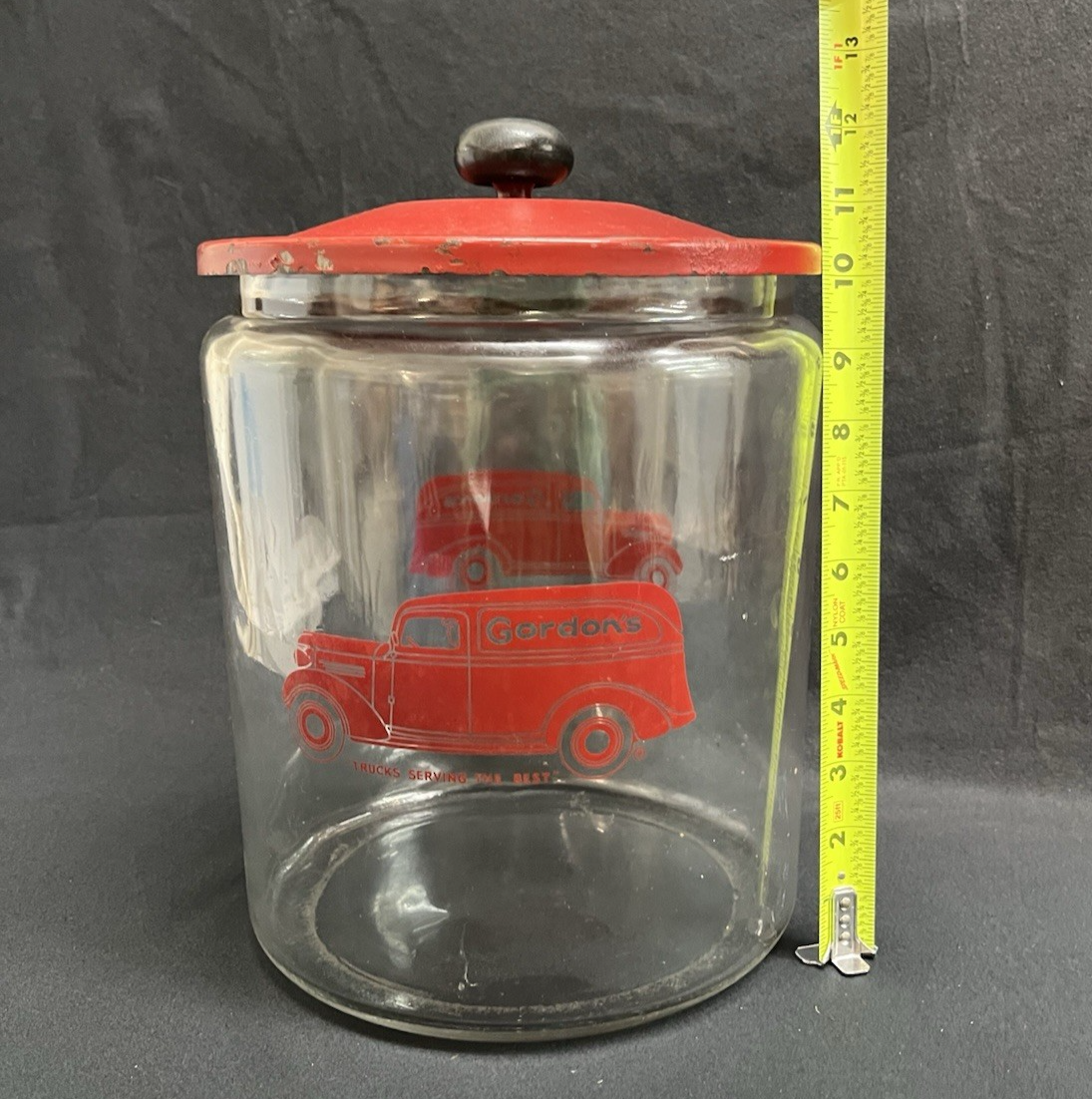 Vintage Gordon’s Foods Large Glass Snack Jar With Original Metal Lid 1940s