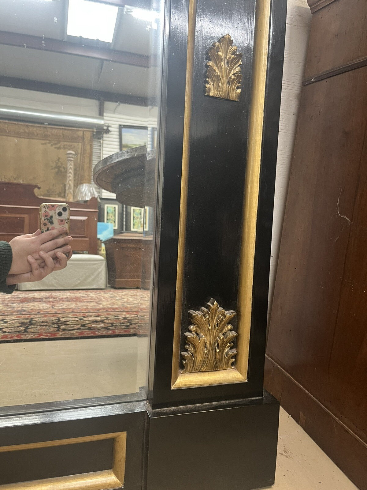 Tall Black & Gold Napoleon III Style Pier Mirror 79.5” Tall FS9