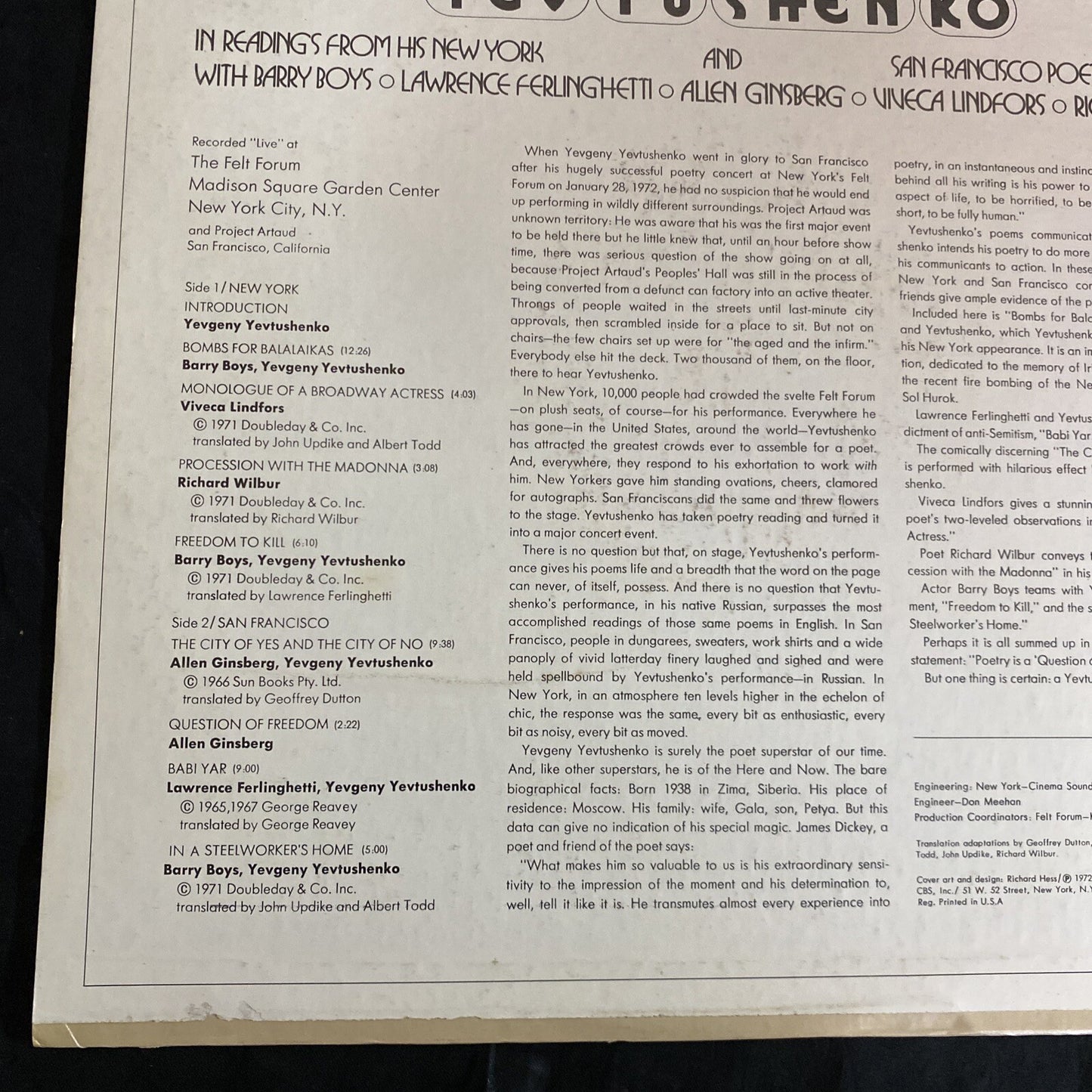 PROMO Yevtushenko Readings From His New York & San Francisco Poetry Concerts