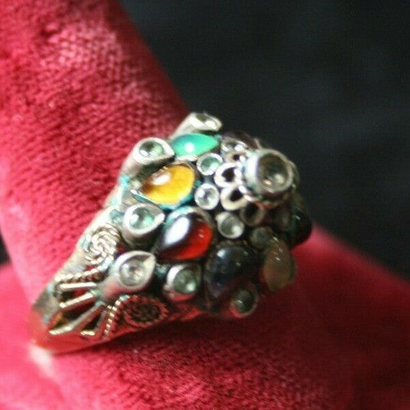 Vtg 1940's 14k Yellow gold Multi-Stone Dome Temple Cocktail Ring 4.3 g SZ 6.5