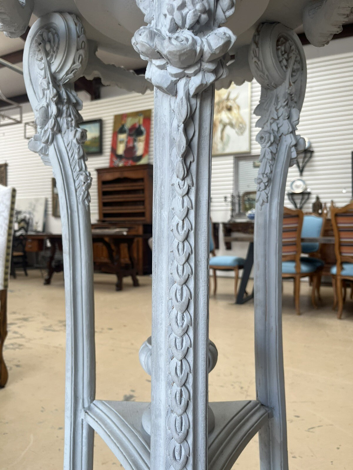 PAIR OF FRENCH LOUIS XIV GRAY-PAINTED TRIPOD JARDINIERES PLANTERS 51.5"H x 25"D